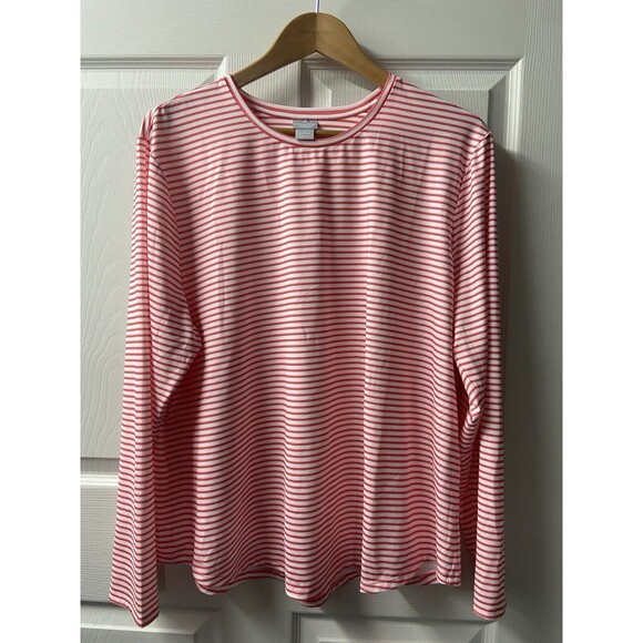 Chicos 4 T-shirt Womens XL Candy Striped Red White Long Sleeved Top Christmas - Picture 1 of 8